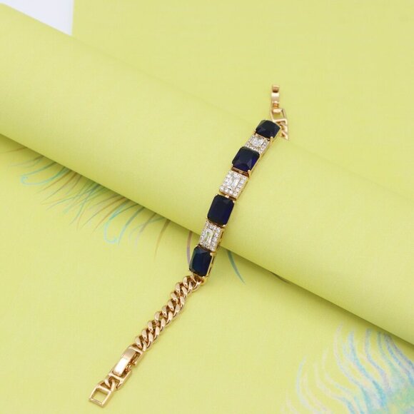 "Rose Gold Bracelet with Deep Blue and White Crystal Accents, XPBL0811 - Picture 4 of 12